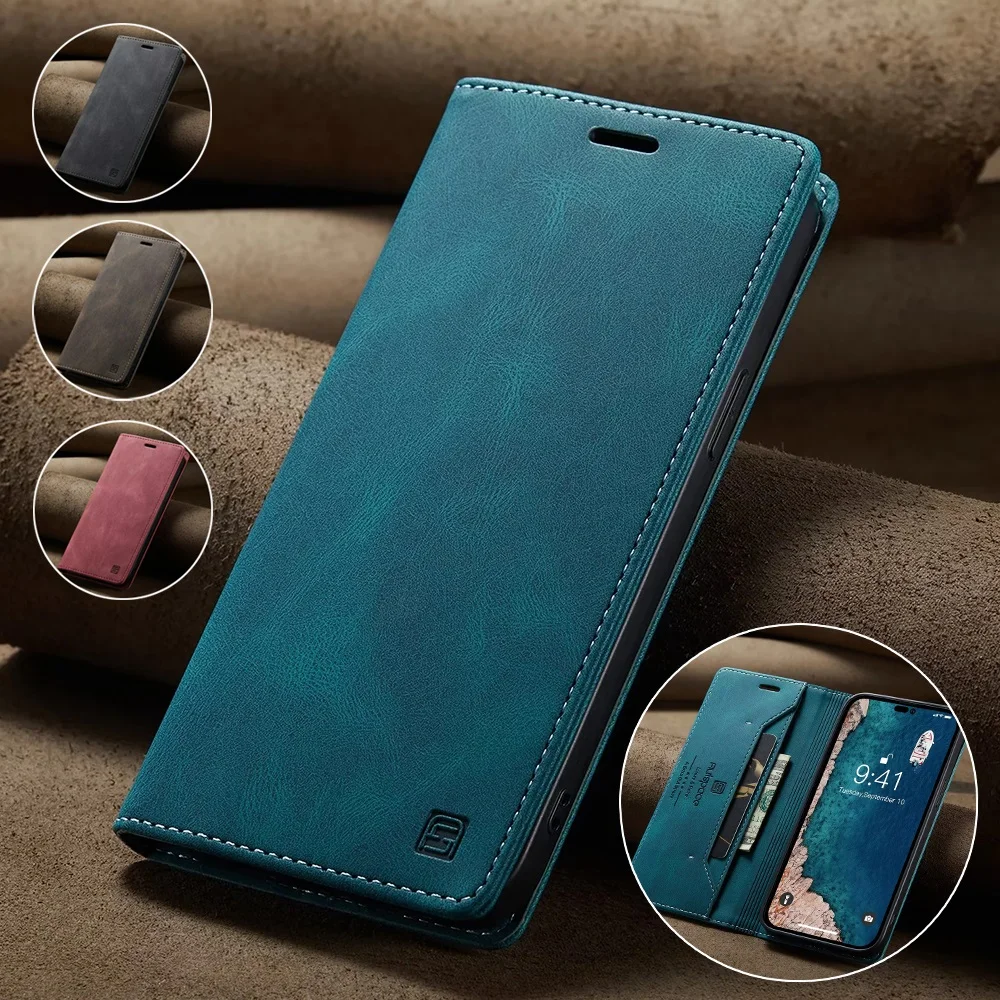 Leather Folio Wallet Case - Casos de couro para iphone 16