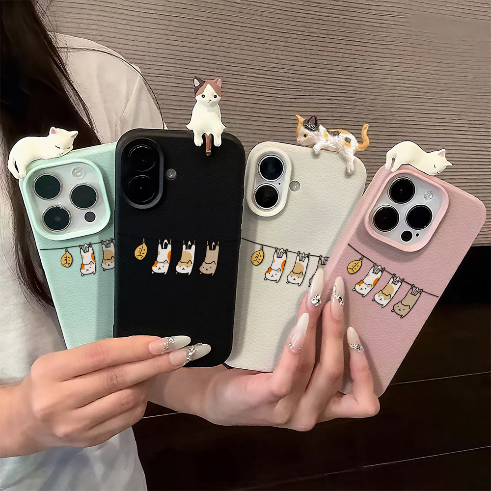 Phone Cases Cute Iphone 13 - 3d bonito dos desenhos animados gato